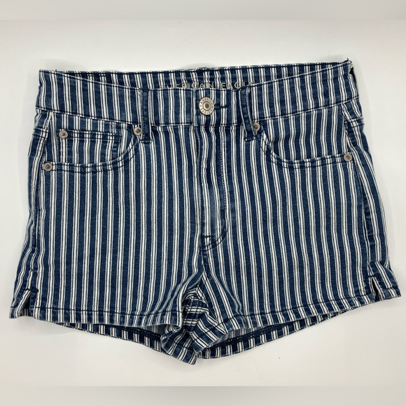 American Eagle Blue Striped Shorts Women Size 4 Stretch - Picture 1 of 5